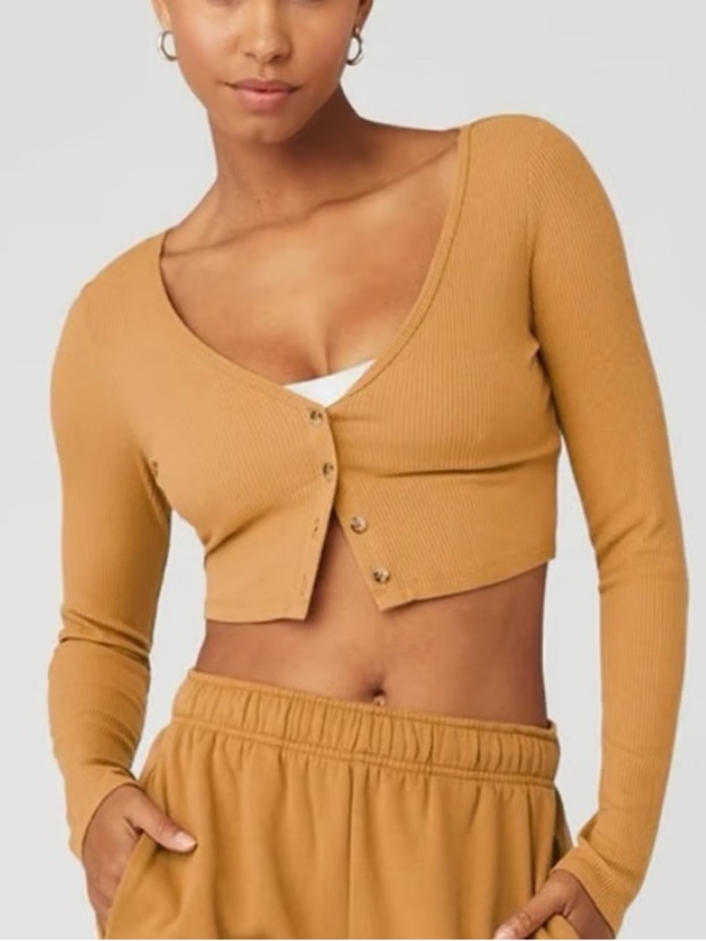 Alo Yoga Whisper Cardigan Ribbed Crop Athleisure Loungewear Comfy Prep Medium
